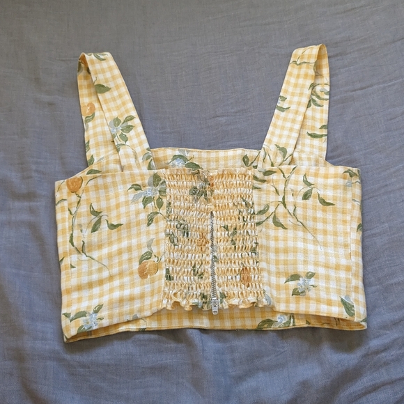 Reformation Linen Lemon Check Print Top - Picture 5 of 6